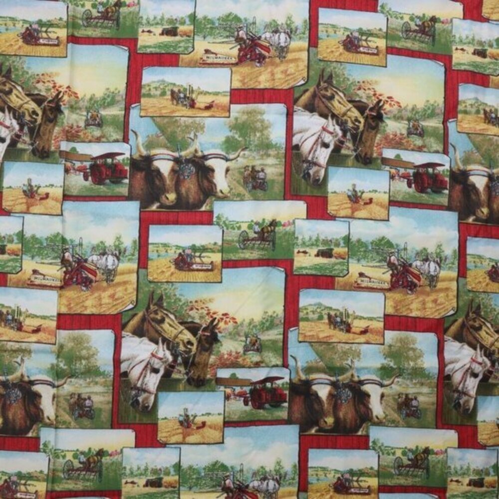 Horse Farm Tractor Fabric 34 x 44 Yard VIP Cranston Quilt Craft Sew Plant Field